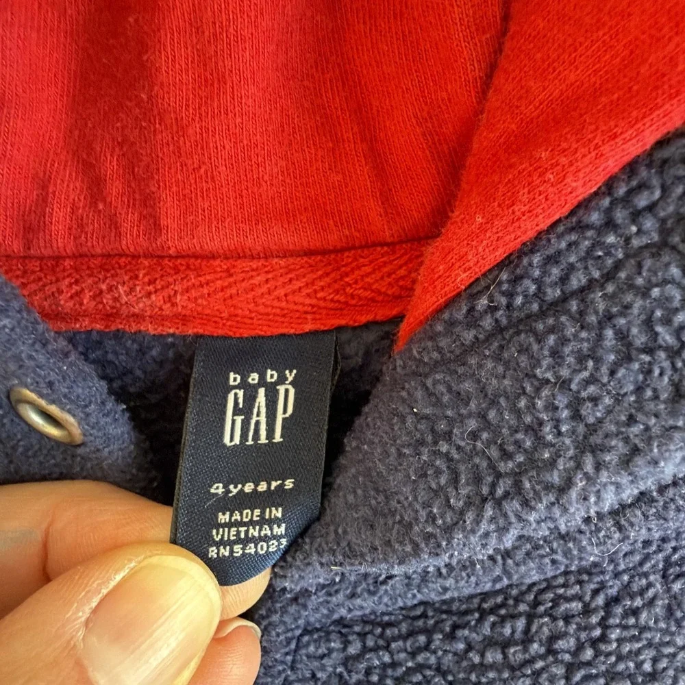 Gap Fleece Zippered Hooded Sweatshirt Hoodie Size‎ 4T Blue Red